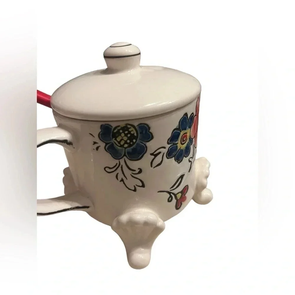 Anthropologie Molly Hatch Floral Sugar Bowl With Spoon
